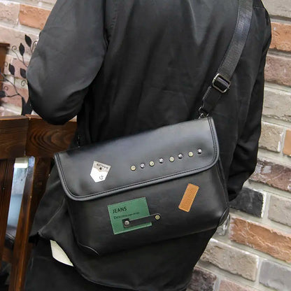 Fashion Plaid Men Crossbody Bags Vintage Leather Messenger Bag For Male Black Single Man Shoulder Bag Sling Backpack