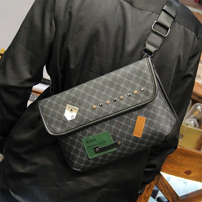 Fashion Plaid Men Crossbody Bags Vintage Leather Messenger Bag For Male Black Single Man Shoulder Bag Sling Backpack