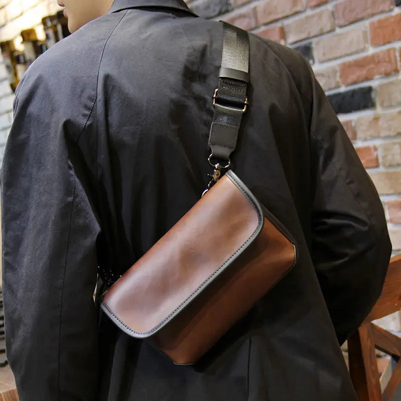 Fashion Plaid Men Crossbody Bags Vintage Leather Messenger Bag For Male Black Single Man Shoulder Bag Sling Backpack