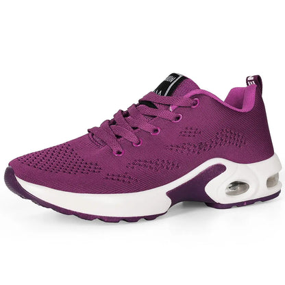 Mesh Breathable Lightweight Sports Women's Shoes, Fashionable And Versatile, Fly Woven Casual PU Real Air Cushion Running Shoes