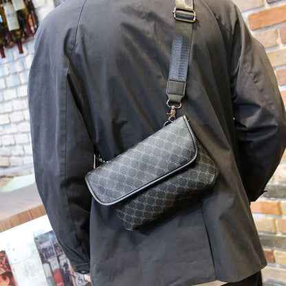 Fashion Plaid Men Crossbody Bags Vintage Leather Messenger Bag For Male Black Single Man Shoulder Bag Sling Backpack