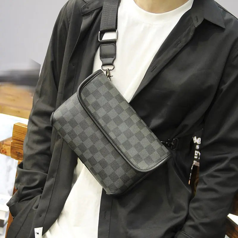 Fashion Plaid Men Crossbody Bags Vintage Leather Messenger Bag For Male Black Single Man Shoulder Bag Sling Backpack