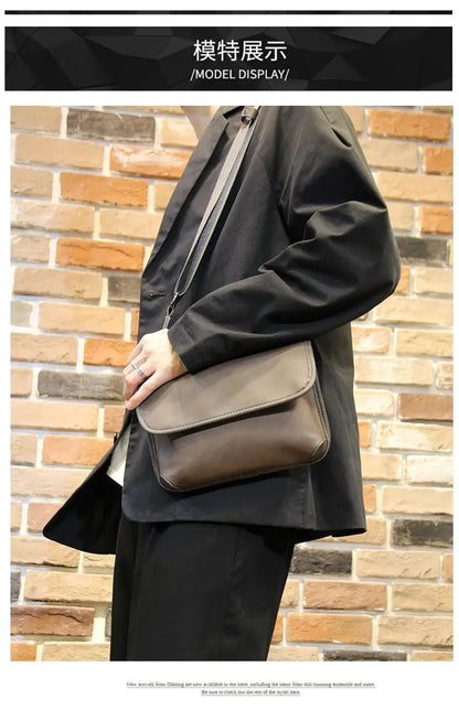 Fashion Plaid Men Crossbody Bags Vintage Leather Messenger Bag For Male Black Single Man Shoulder Bag Sling Backpack