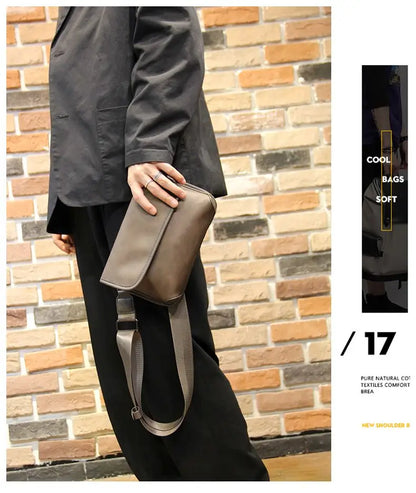 Fashion Plaid Men Crossbody Bags Vintage Leather Messenger Bag For Male Black Single Man Shoulder Bag Sling Backpack