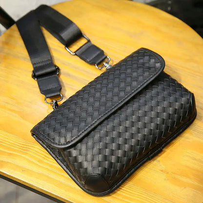 Fashion Plaid Men Crossbody Bags Vintage Leather Messenger Bag For Male Black Single Man Shoulder Bag Sling Backpack