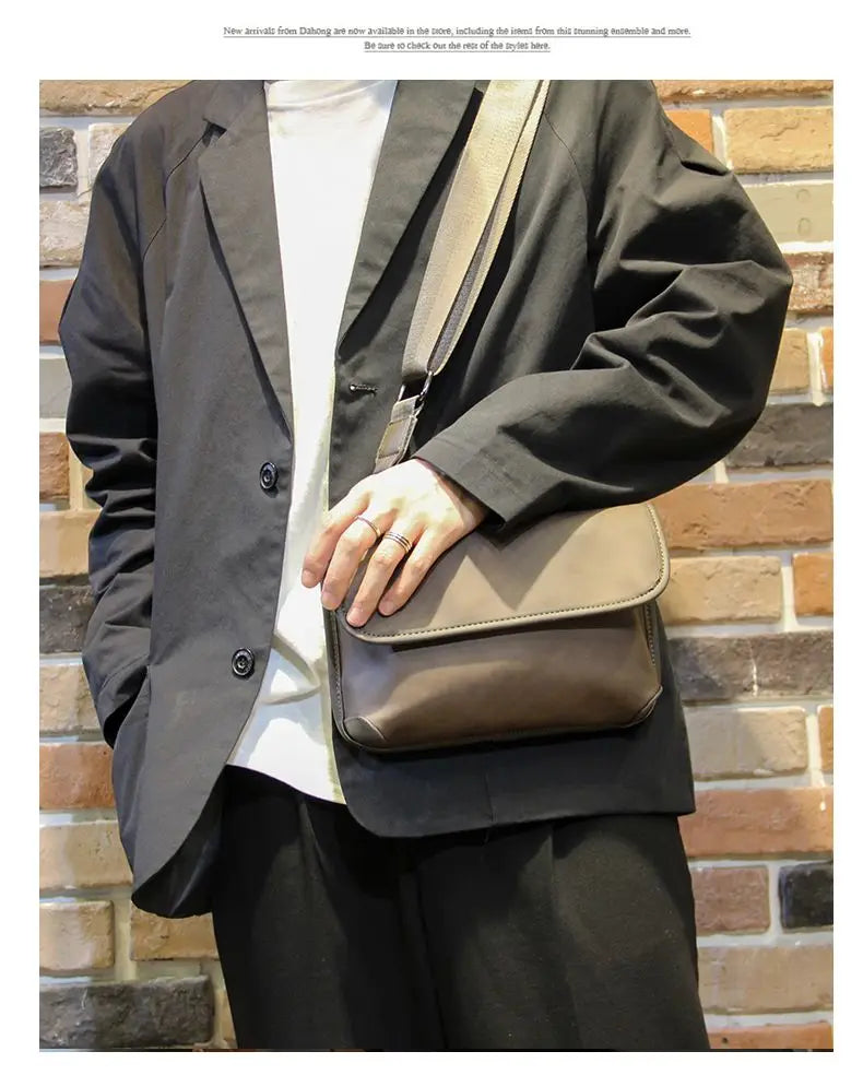 Fashion Plaid Men Crossbody Bags Vintage Leather Messenger Bag For Male Black Single Man Shoulder Bag Sling Backpack