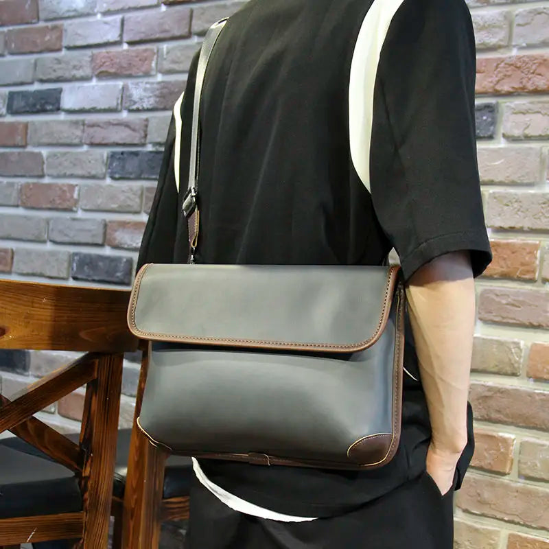 Fashion Plaid Men Crossbody Bags Vintage Leather Messenger Bag For Male Black Single Man Shoulder Bag Sling Backpack