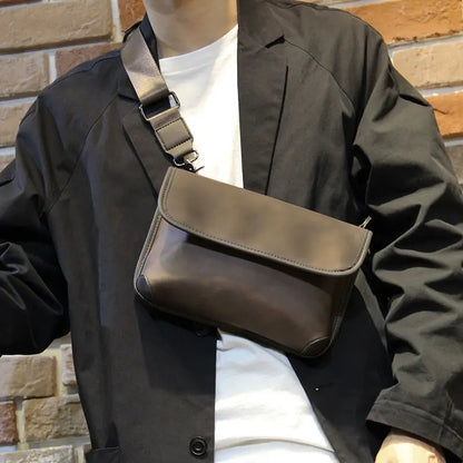 Fashion Plaid Men Crossbody Bags Vintage Leather Messenger Bag For Male Black Single Man Shoulder Bag Sling Backpack