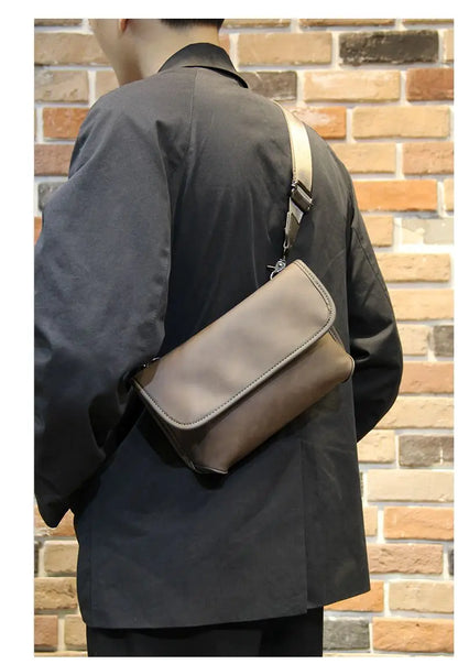 Fashion Plaid Men Crossbody Bags Vintage Leather Messenger Bag For Male Black Single Man Shoulder Bag Sling Backpack