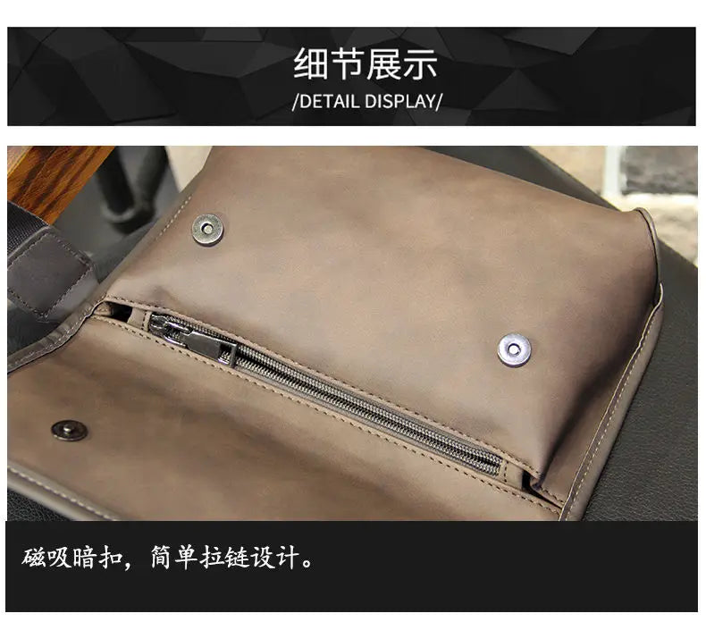 Fashion Plaid Men Crossbody Bags Vintage Leather Messenger Bag For Male Black Single Man Shoulder Bag Sling Backpack