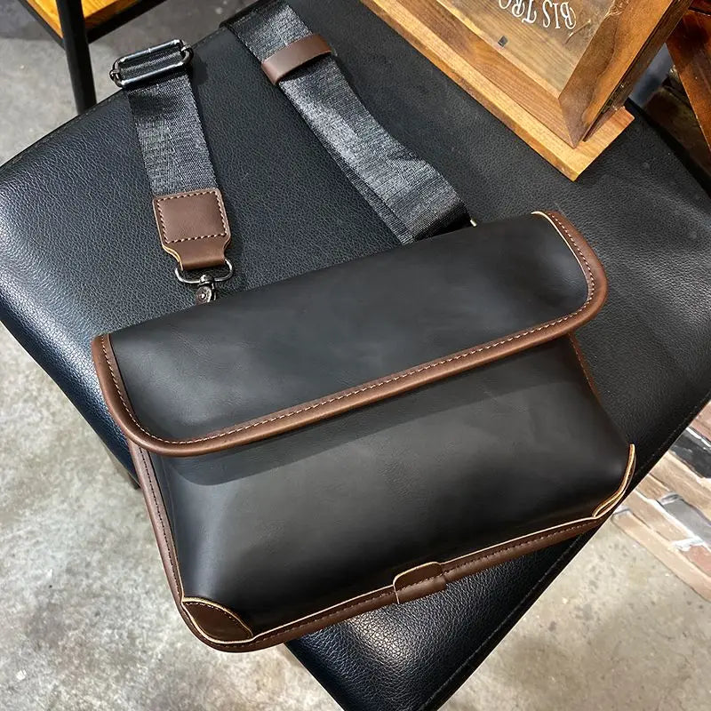 Fashion Plaid Men Crossbody Bags Vintage Leather Messenger Bag For Male Black Single Man Shoulder Bag Sling Backpack