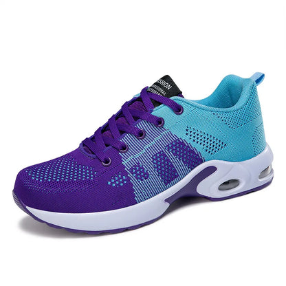 Mesh Breathable Lightweight Sports Women's Shoes, Fashionable And Versatile, Fly Woven Casual PU Real Air Cushion Running Shoes