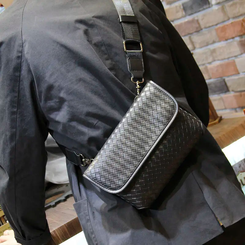 Fashion Plaid Men Crossbody Bags Vintage Leather Messenger Bag For Male Black Single Man Shoulder Bag Sling Backpack