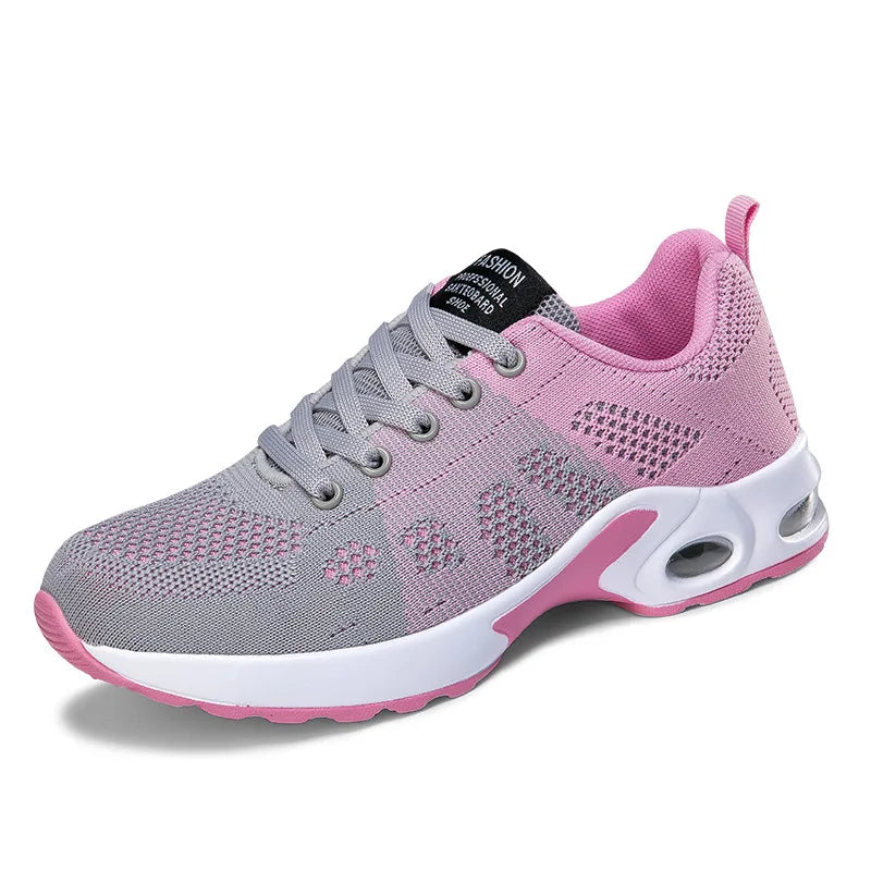 Mesh Breathable Lightweight Sports Women's Shoes, Fashionable And Versatile, Fly Woven Casual PU Real Air Cushion Running Shoes