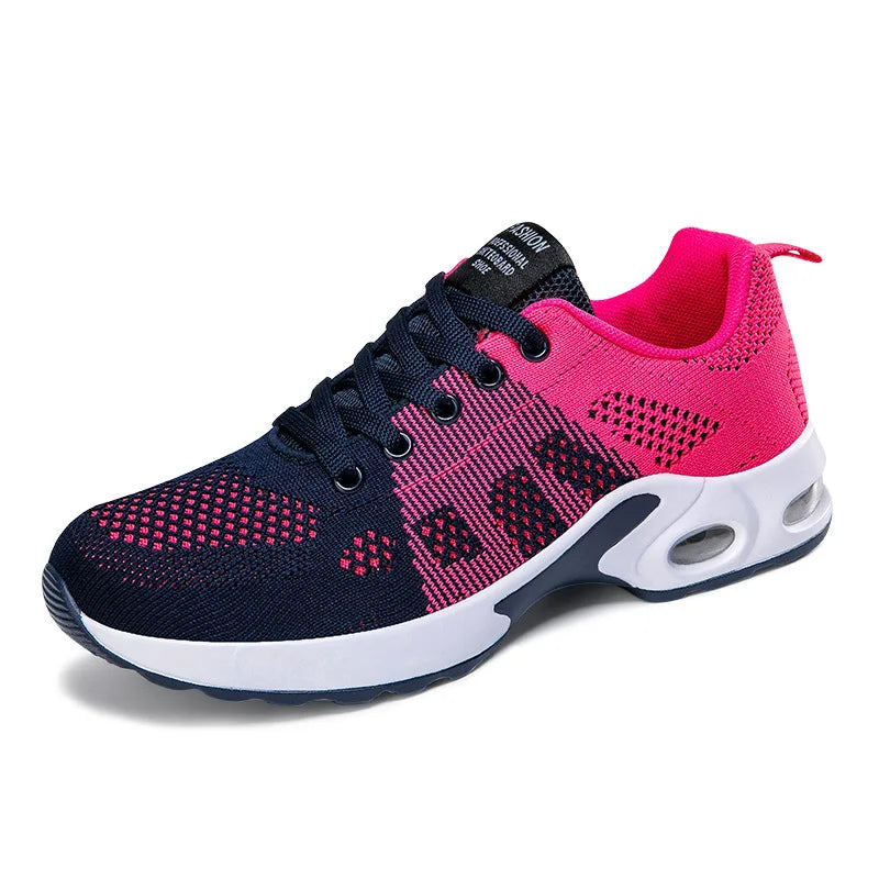 Mesh Breathable Lightweight Sports Women's Shoes, Fashionable And Versatile, Fly Woven Casual PU Real Air Cushion Running Shoes