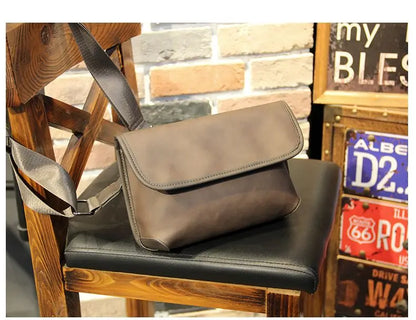 Fashion Plaid Men Crossbody Bags Vintage Leather Messenger Bag For Male Black Single Man Shoulder Bag Sling Backpack